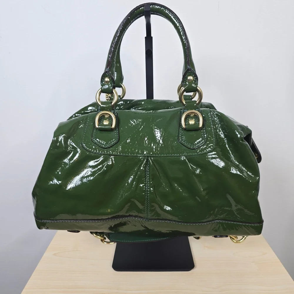 Coach Madison Sabrina Green Patent Leather Satchel Bag 12957 Gold Hardware